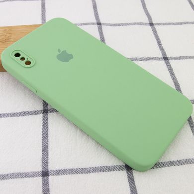 Чохол для iPhone X/Xs Silicone Full camera закритий низ + захист камери (М'ятний/ Mint) квадратні борти