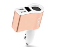 АЗУ Hoco Z10 digital display car charger with Lighter 2USB 2.1A Pink - White
