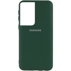 Чехол для Samsung Galaxy S21 Ultra Silicone Full с закрытым низом и микрофиброй Зеленый / Dark green