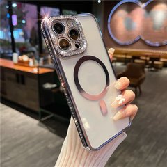 Чехол с блестками, стразами для Iphone 12 Pro Max Luxury Diamond Blue + защита камеры