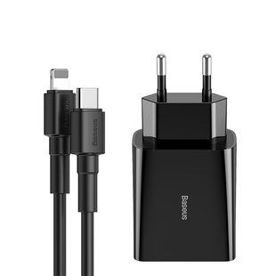 Адаптер сетевой BASEUS Type-C to Lightning cable Speed Mini PD Single Type-C Quick Charger |1Type-C, 3A, 18W, QC/PD| Черный