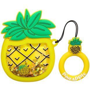 Силиконовый футляр Fruits series with Sparcles & Water для наушников AirPods + кольцо (pineapple / Желтый)