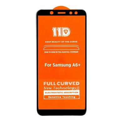 5D + (11d) скло для Samsung Galaxy A6 Plus Black Повний клей, Черный