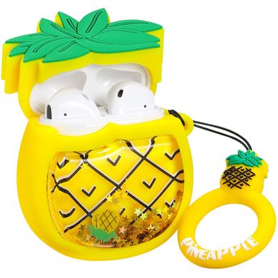 Силиконовый футляр Fruits series with Sparcles & Water для наушников AirPods + кольцо (pineapple / Желтый)