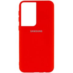 Чехол для Samsung Galaxy S21 Ultra Silicone Full с закрытым низом и микрофиброй Красный / Red