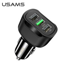 Адаптер автомобільний USAMS 3 USB Car Charger C17 US-CC100 | 3USB, 2.4A, QC3.0 | black
