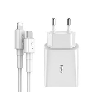 Адаптер сетевой BASEUS Type-C to Lightning cable Speed Mini PD Single Type-C Quick Charger |1Type-C, 3A, 18W, QC/PD| Белый