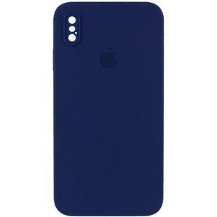 Чехол для iPhone X/Xs Silicone Full camera закрытый низ + защита камеры (Темно-синий / Midnight blue) квадратные борты