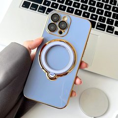 Чехол для iPhone 13 Pro Glitter Holder Case Magsafe с кольцом подставкой + стекло на камеру Blue