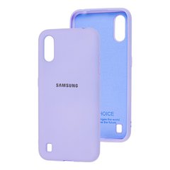 Чохол для Samsung Galaxy A01 (A015) Silicone Full світло-фіолетовий з закритим низом і мікрофіброю