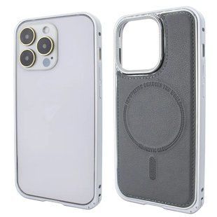 Металлический чехол + кожа для iPhone 15 Pro Aluminium Case Lether With Magsafe