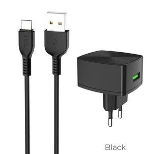 Адаптер мережевий HOCO Type-C cable Cutting-edge C70A | 1USB, QC3.0, 3A | black
