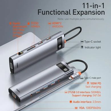 USB Type-C Хаб Baseus Metal Gleam Series 11-in-1 Multifunctional Type-C HUB Docking Station