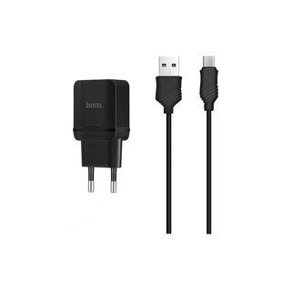 Адаптер мережевий Hoco Micro cable C22A | 1USB, 2.4а | black
