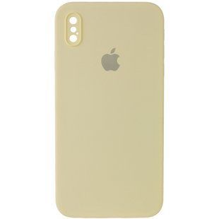 Чехол для iPhone X/Xs Silicone Full camera закрытый низ + защита камеры (Желтый / Mellow Yellow) квадратные борты