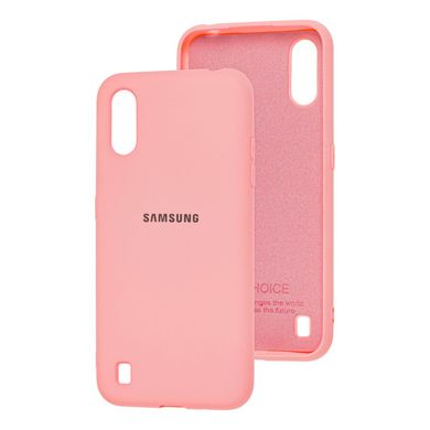 Чехол для Samsung Galaxy A01 (A015) Silicone Full светло-розовый c закрытым низом и микрофиброю