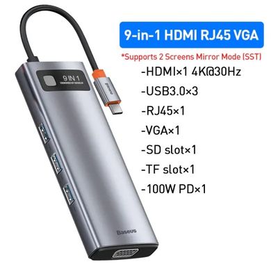 USB - C Хаб Baseus Metal Gleam Series 9-in-1 Multifunctional Type-C HUB Docking Station