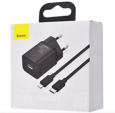 СЗУ Baseus Super Silicone PD Charger 20W (1 Type-C)+With Cable Type-C to Lightning Black