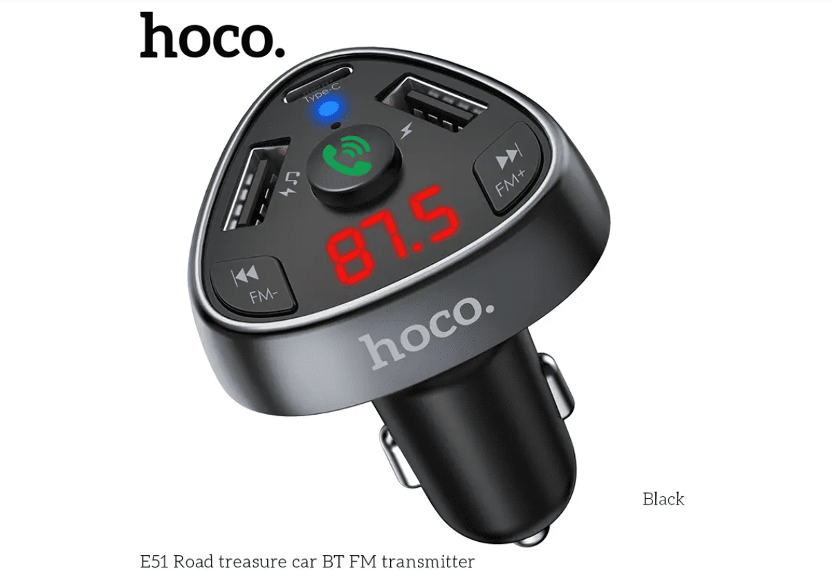 Адаптер автомобільний Hoco with Bluetooth FM Road treasure E51 | 2USB / 1Type-C, 18W / 3A, QC / PD |